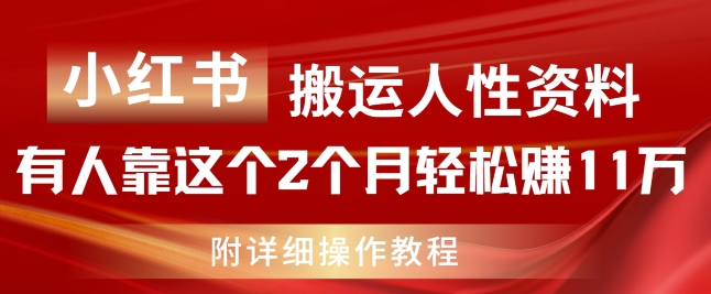 小红书搬运人性资料,有人靠这个2个月轻松赚11w,附教程